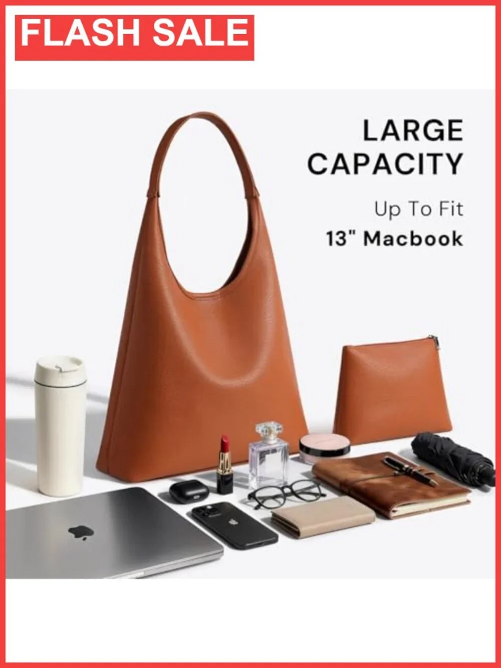 Large Slouchy Hobo Shoulder Bag Soft Vegan Leather Tote Purse 2-Piece Set
